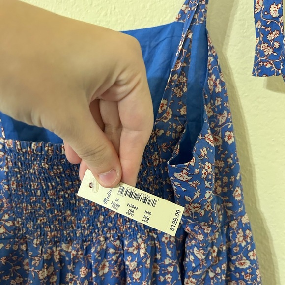 NWT Madewell Tie-Strap Tiered Midi Dress Summer Floral MultiColor Blue Sz Xs Red - Picture 8 of 14